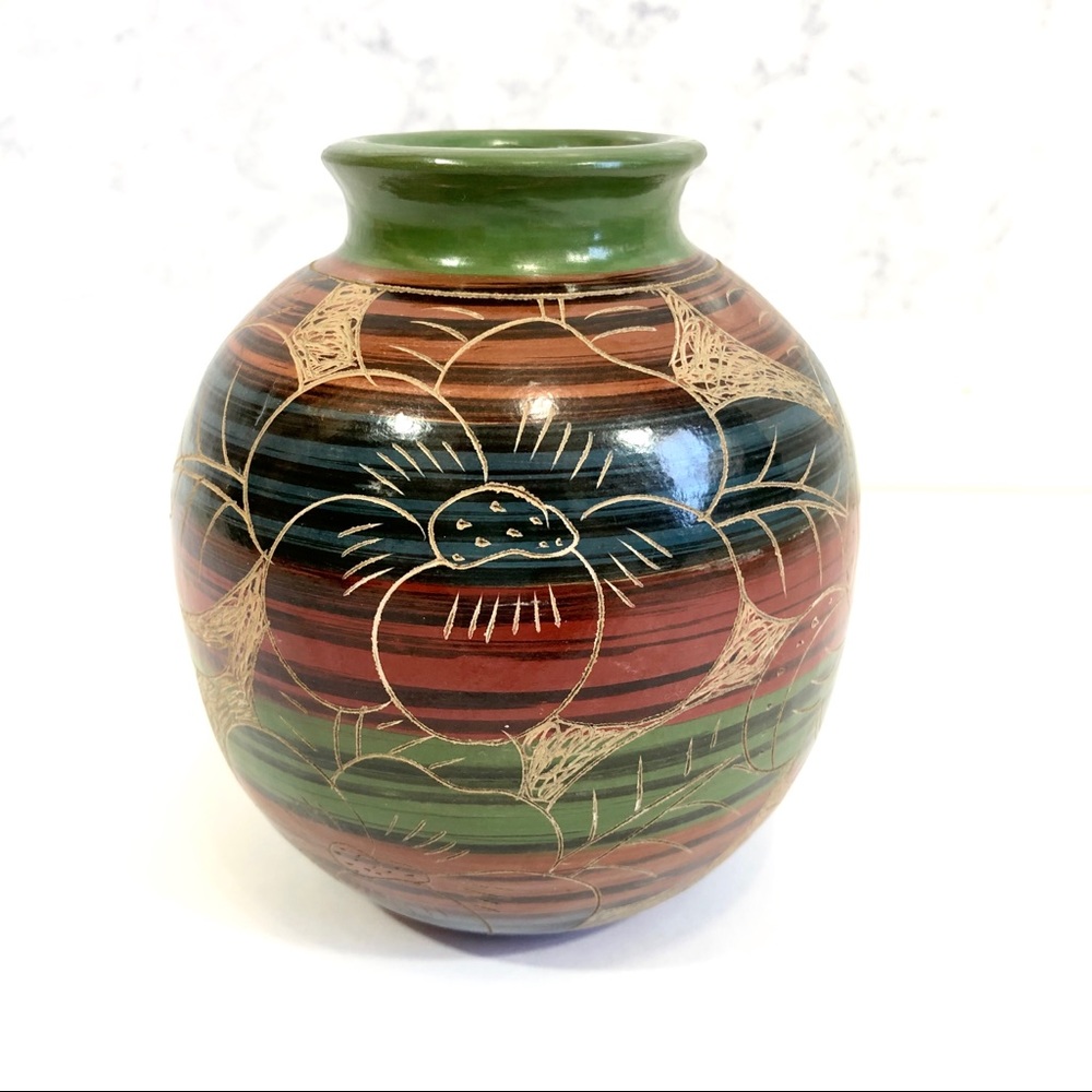Nicaraguan Pottery Art Vase Juana Lopez Butterfly